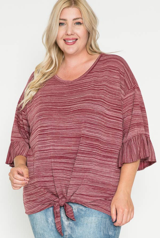 Plus Burgundy 3/4 sleeve Fashion Top