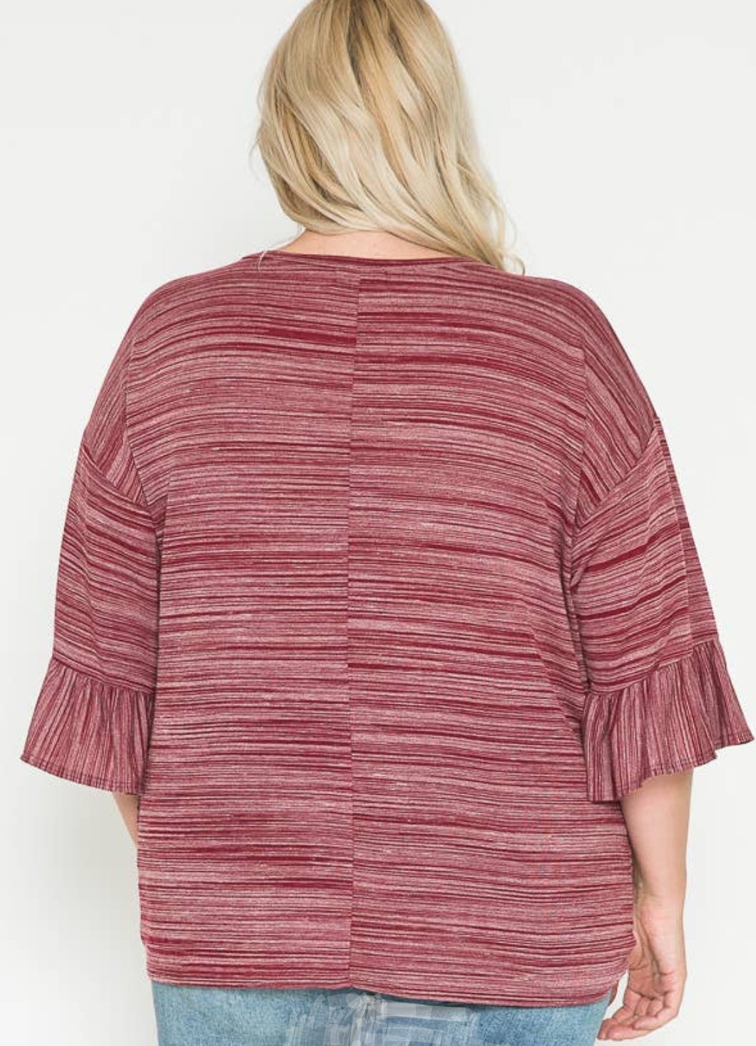 Plus Burgundy 3/4 sleeve Fashion Top