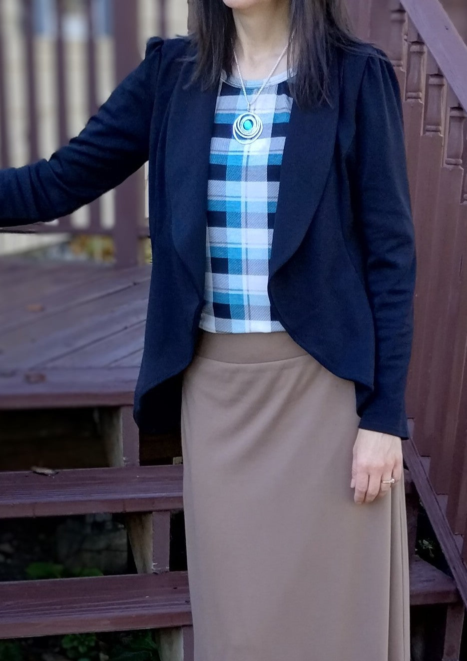 Plaid Modest Blouse Teal Combo