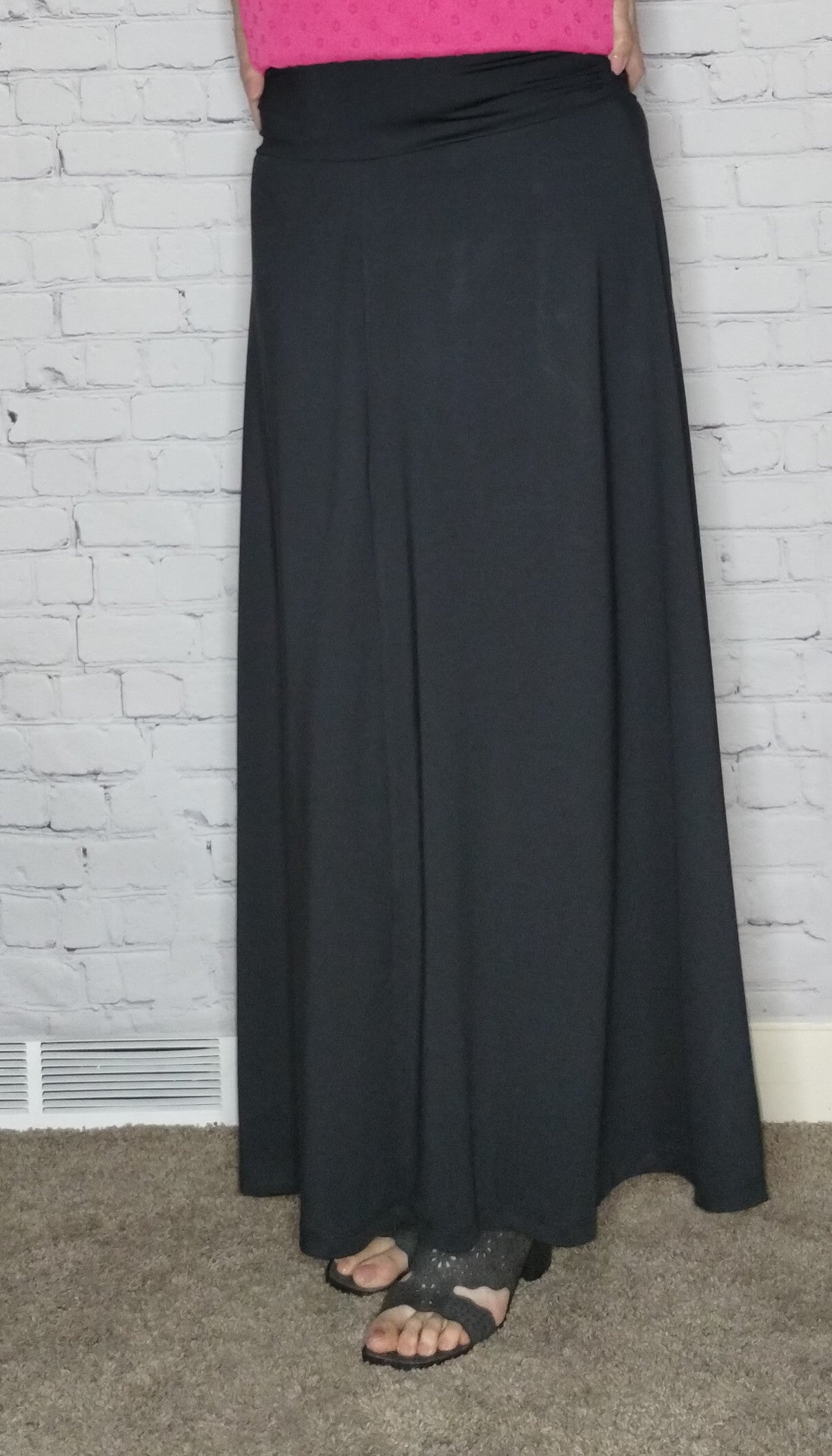 women's maxi stretch long black skirt ruched waistband non-wrinkle