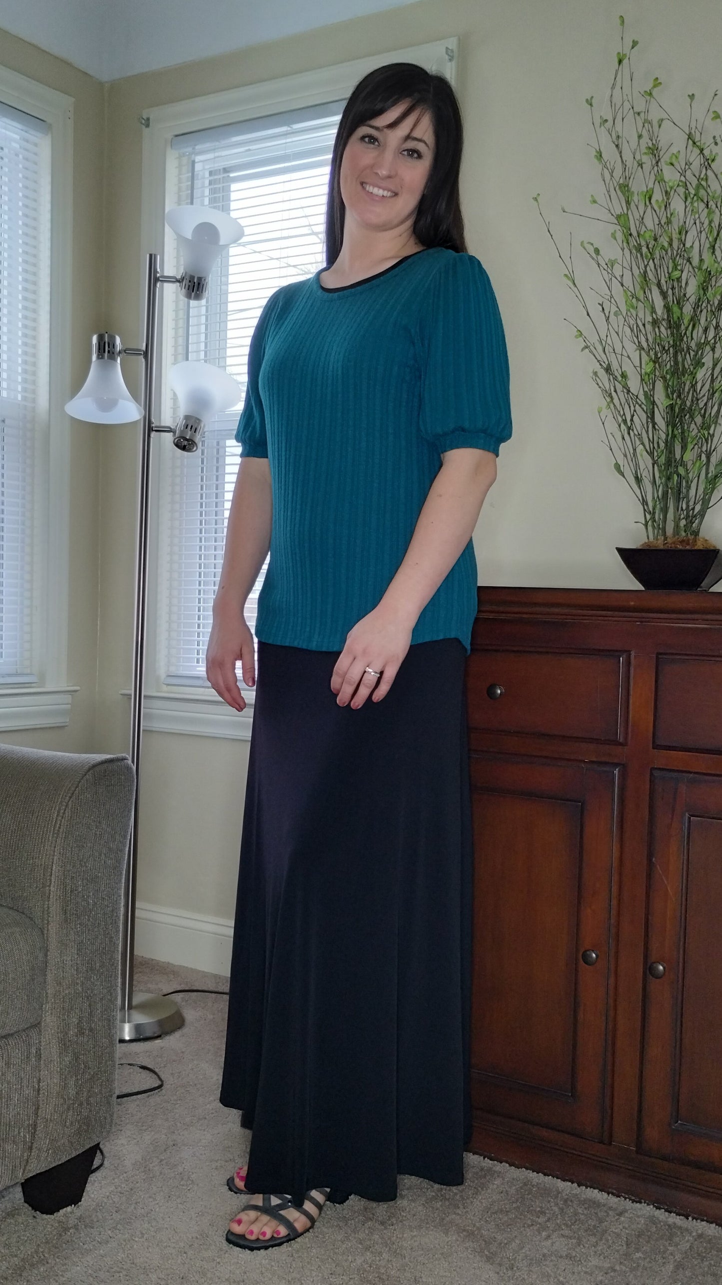 maxi knit black skirt, black skirt, melody black skirt, knit maxi skirt, long black skirt, modest knit skirt, fold over waistband, dressy black skirt