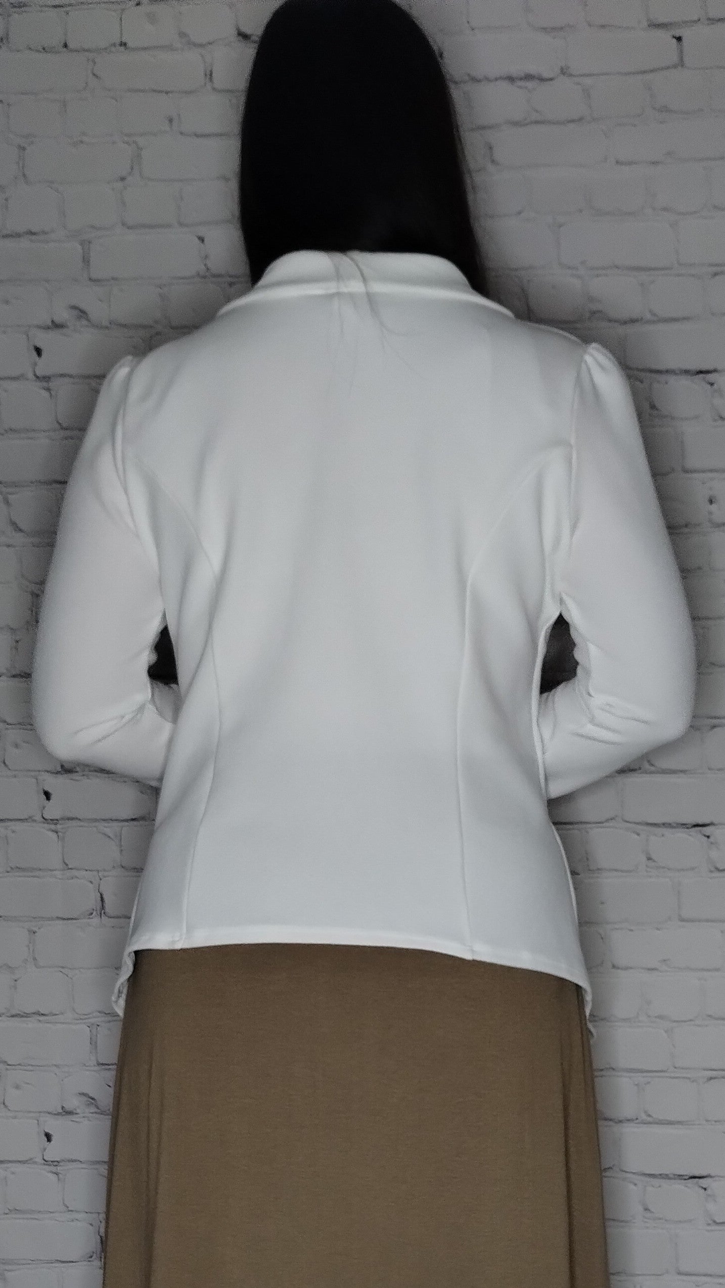 Solid Open Blazer Career Jacket - Ivory White Polyester Spandex