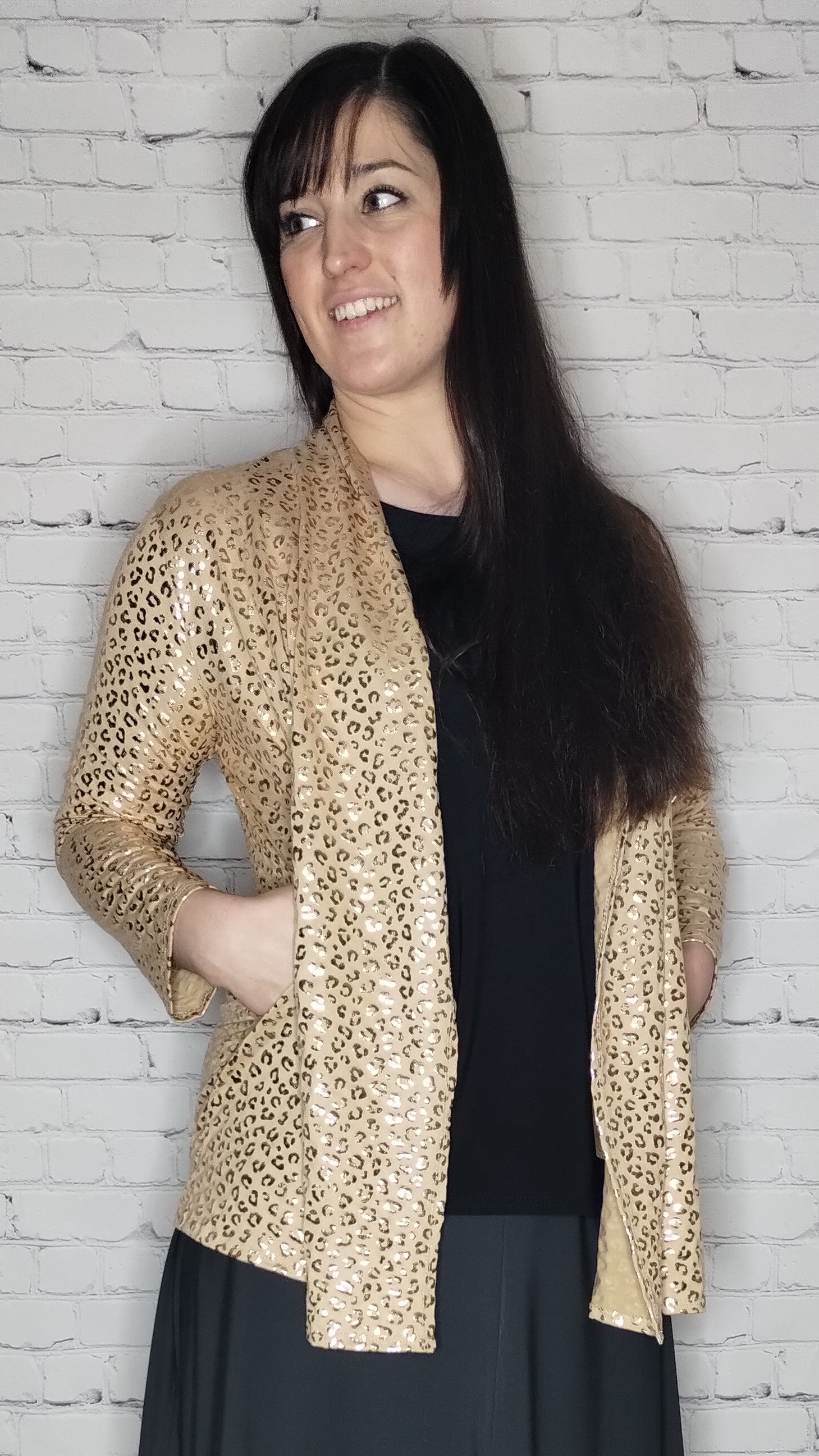 leopard long sleeve cardigan tan gold