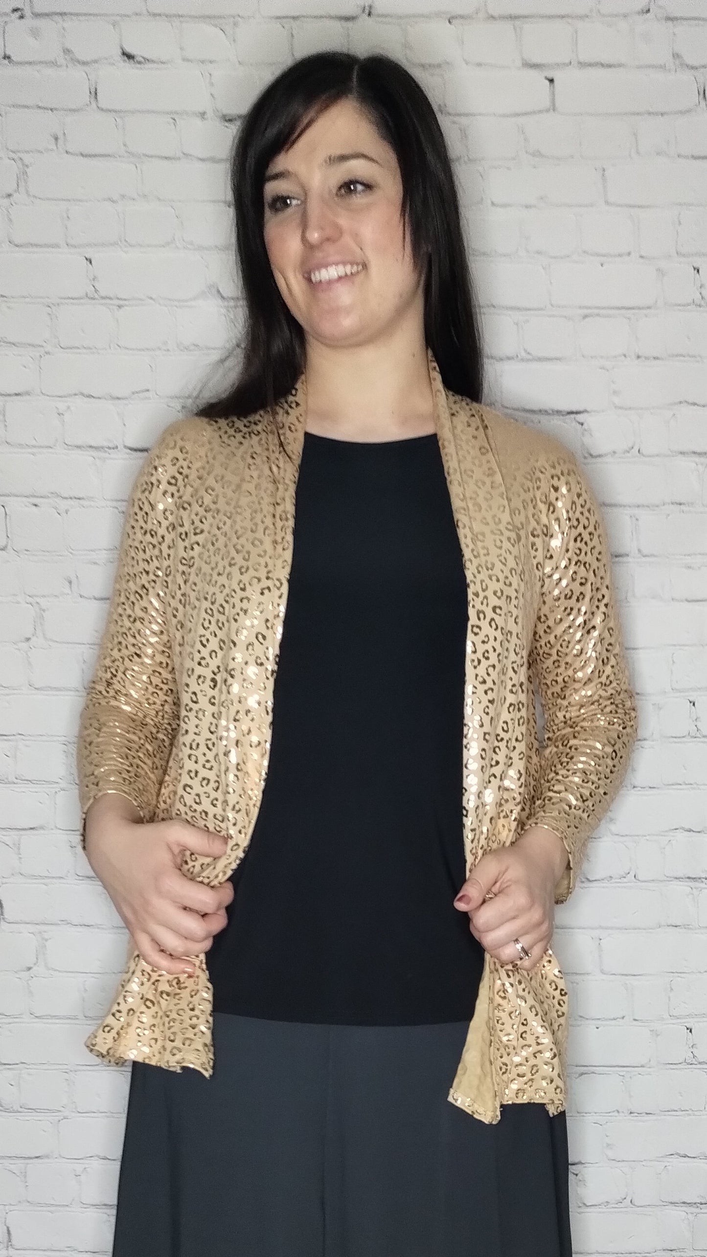 leopard long sleeve cardigan tan gold