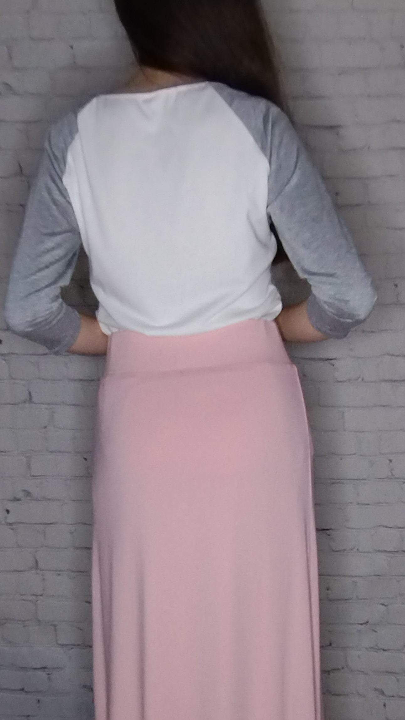 modest top, 3/4 sleeve top, heather gray and white top, lace top