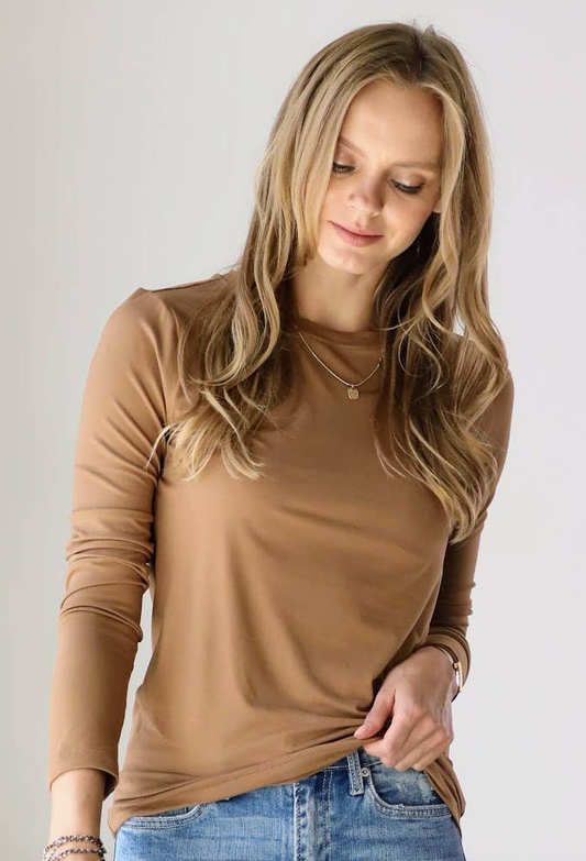 Round Neck Long-Sleeve Top Knit Deep Camel Light Brown