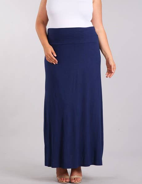 PLUS Solid Long Maxi Skirt Navy