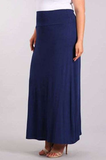 PLUS Solid Long Maxi Skirt Navy