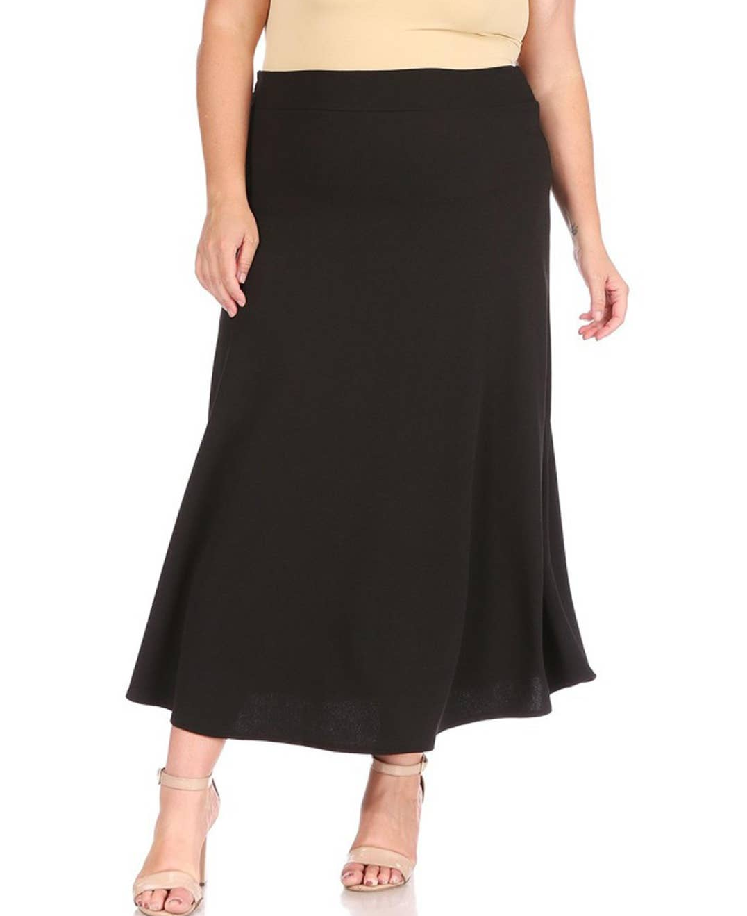 women's a-line midi elastic waist black skirt polyester plus size