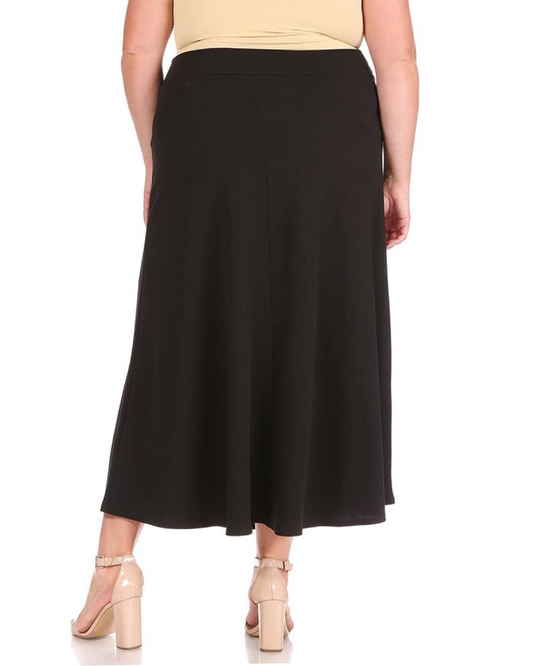 women's a-line midi elastic waist black skirt polyester plus size