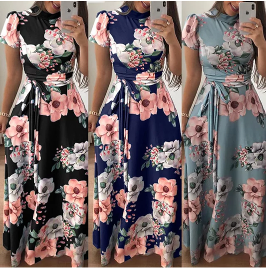 Maxi Short Sleeve Dress, Maxi Long Sleeve Dress Floral Print FINAL SALE