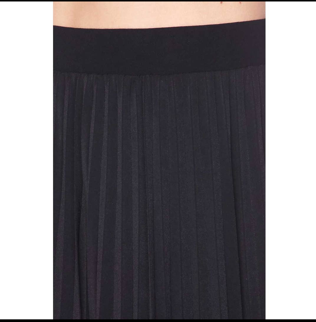 Pleated & Lined Long Skirt BLACK