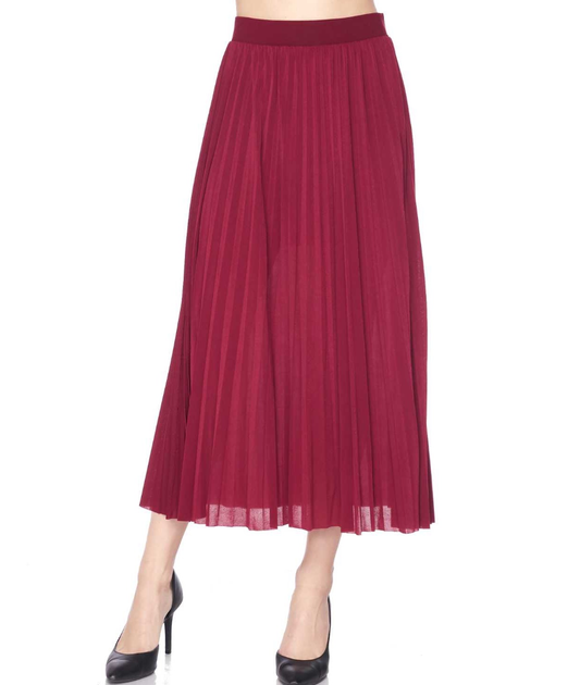 Pleated & Lined Long Skirt BURGUNDY