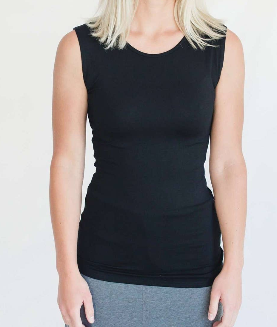 Tank Top Modest Layering Shirt Undershirt Black Rayon Spandex