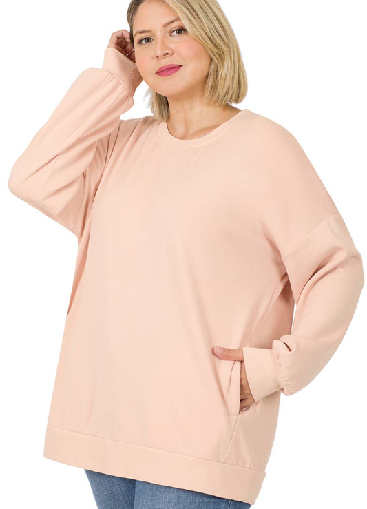 Plus Round Neck Soft Stretch Sweatshirt Dusty Blush