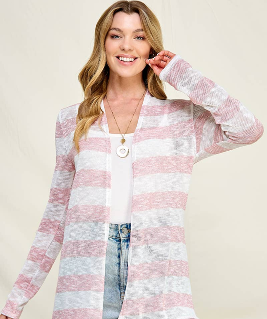 Striped sweater knit cardigan pink/white