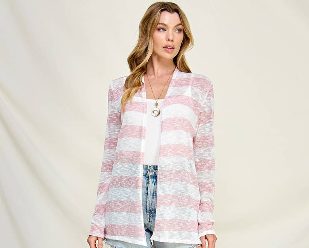 Striped sweater knit cardigan pink/white