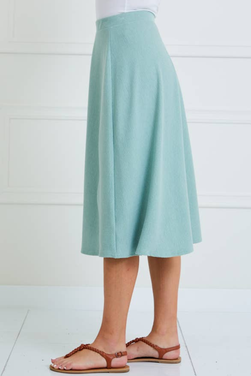 Sage Rib Knit Modest Midi Skirt