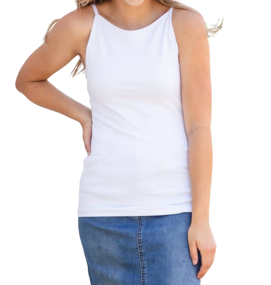 Tank Top Adjustable Modest Cami White Cotton Spandex